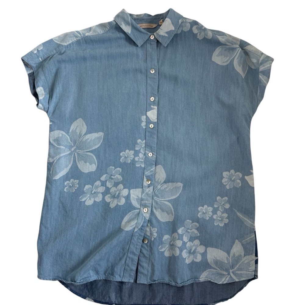 Soft Surroundings Women's Denim-Blue Tencel Chambray Lochlea Tunic Shirt - Picture 6 of 14